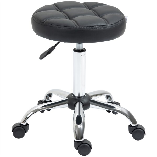 Drehhocker, Salonhocker, höhenverstellbar, Kunstleder, Steppdesign, Schwarz/Silber
