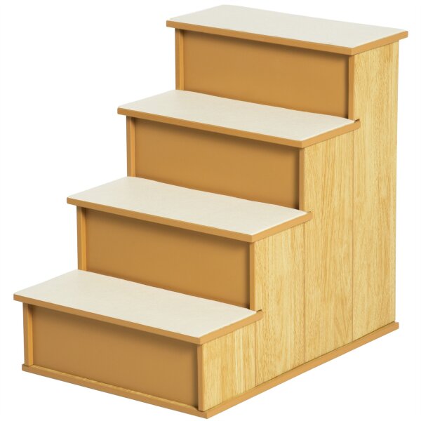 Haustiertreppe, für Hunde/Katzen, 4-stufig, Kurzplüsch, bis 30 kg, 40 x 59 x 54,2 cm, Natur