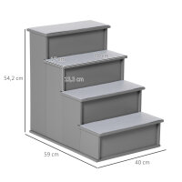 Haustiertreppe, für Hunde/Katzen, 4-stufig, Kurzplüsch, bis 30 kg, 40 x 59 x 54,2 cm, Grau