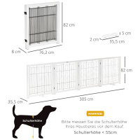 Türschutzgitter Holz Absperrgitter für Hunde Schutzgitter Hundegitter Sicherheitstür Bidirektionales Falten Stahl Weiß 305 x 35,5 x 82 cm