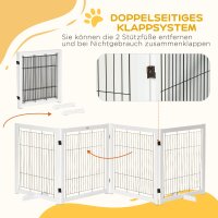 Türschutzgitter Holz Absperrgitter für Hunde Schutzgitter Hundegitter Sicherheitstür Bidirektionales Falten Stahl Weiß 305 x 35,5 x 82 cm