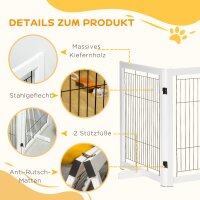 Türschutzgitter Holz Absperrgitter für Hunde Schutzgitter Hundegitter Sicherheitstür Bidirektionales Falten Stahl Weiß 305 x 35,5 x 82 cm
