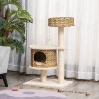 Kratzbaum Rattan 95 cm Höhe 3-Stufiger Katzenbaum...