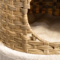 Kratzbaum Rattan 95 cm Höhe 3-Stufiger Katzenbaum mit Platform, Katzenbett, Kletterbaum mit Katzenhöhle Sisalstämmen Spielbälle Katzenmöbel Sisal Natur+Beige