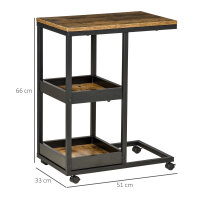Beistelltisch mit Rädern für Sofa oder Bett, Industriestil, Stahl und Holz, Braun und Schwarz