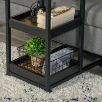 Beistelltisch mit Rädern für Sofa oder Bett, Industriestil, Stahl und Holz, Braun und Schwarz
