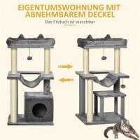 Katzenbaum 90 cm Kratzbaum mit Hängematte Spielbaum Katzenhöhle Plattformen Kletterbaum Katzenkratzbaum Aktivitätskratzbäum Plüsch Sisal Grau