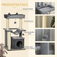 Katzenbaum 90 cm Kratzbaum mit Hängematte Spielbaum Katzenhöhle Plattformen Kletterbaum Katzenkratzbaum Aktivitätskratzbäum Plüsch Sisal Grau