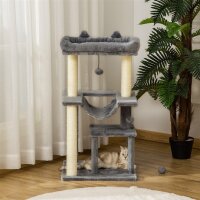 Katzenbaum 90 cm Kratzbaum mit Hängematte Spielbaum Katzenhöhle Plattformen Kletterbaum Katzenkratzbaum Aktivitätskratzbäum Plüsch Sisal Grau