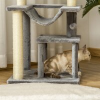 Katzenbaum 90 cm Kratzbaum mit Hängematte Spielbaum Katzenhöhle Plattformen Kletterbaum Katzenkratzbaum Aktivitätskratzbäum Plüsch Sisal Grau