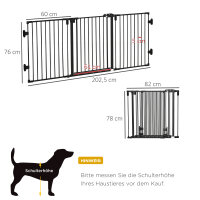 Hunde Absperrgitter Türschutzgitter Haustierschutzgitter verstellbar klappbar Kamingitter mit automatische schließenden Tür 3 Paneele für Ofen Wandmontage/Freistehend Schwarz 202,5 x 76 cm
