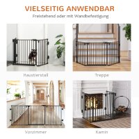 Hunde Absperrgitter Türschutzgitter Haustierschutzgitter verstellbar klappbar Kamingitter mit automatische schließenden Tür 3 Paneele für Ofen Wandmontage/Freistehend Schwarz 202,5 x 76 cm