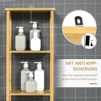 Badschrank, Hochschrank, drei Regalböden, ein Schrankfach mit Lamellentür, Kippschutz, Bambus, 34 x 30 x 173cm