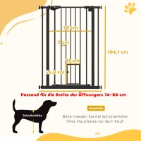 Hunde-Absperrgitter, doppelte Verriegelung, selbstschließende Tür, 104 cm hoch, Stahl, Schwarz