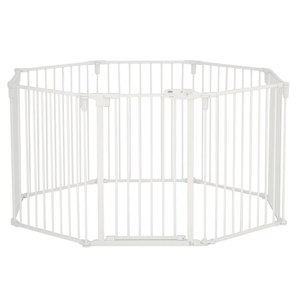 Welpenauslauf Freigehege für Hund Schutzgitter mit Tür Kaminschutzgitter flexible klappbar 8 Paneele je 60 x 76 cm Weiß