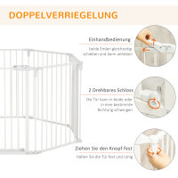 Welpenauslauf Freigehege für Hund Schutzgitter mit Tür Kaminschutzgitter flexible klappbar 8 Paneele je 60 x 76 cm Weiß