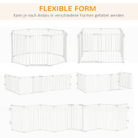 Welpenauslauf Freigehege für Hund Schutzgitter mit Tür Kaminschutzgitter flexible klappbar 8 Paneele je 60 x 76 cm Weiß