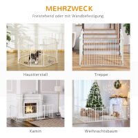 Welpenauslauf Freigehege für Hund Schutzgitter mit Tür Kaminschutzgitter flexible klappbar 8 Paneele je 60 x 76 cm Weiß