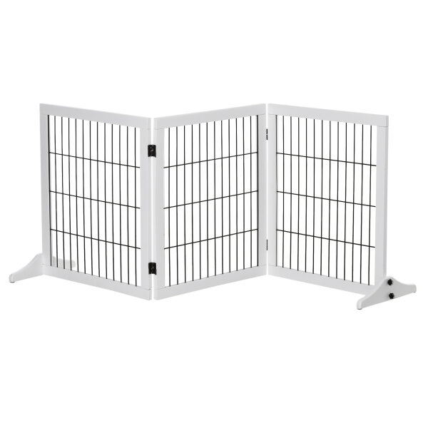 Absperrgitter für Hunde Schutzgitter Hundegitter mit Stützfüßen Treppengitter Hundeabsperrgitter Türschutzgitter für Kamin & Ofen, Kiefernholz Weiß 185 x 36 x 71 cm