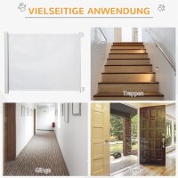 Treppenschutzgitter 115 cm Hunde Türschutzgitter Treppenschutz Sicherheitstrennwand Trennwand Türschutz ausziehbar treppenschutzrollo Rollo Einrollbar kunststoff Weiß