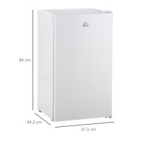 Mini-Kühlschrank, 91 Liter Kapazität, Gefrierfach, verstellbare Fächer, leiser Betrieb, kompakte Größe, Kunststoff, Stahl, Weiß