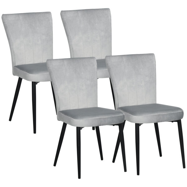 4er-Set Esszimmerstühle, Akzentstühle für Küchen und Esszimmer, Stuhlset, Velours-Optik, Hellgrau+ Schwarz