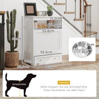 Futterstation für Haustiere, Aufbewahrungsschrank für Haustierbedarf, mit Futterschüsseln, Haken für Leinen, MDF, Weiß