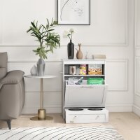 Futterstation für Haustiere, Aufbewahrungsschrank für Haustierbedarf, mit Futterschüsseln, Haken für Leinen, MDF, Weiß