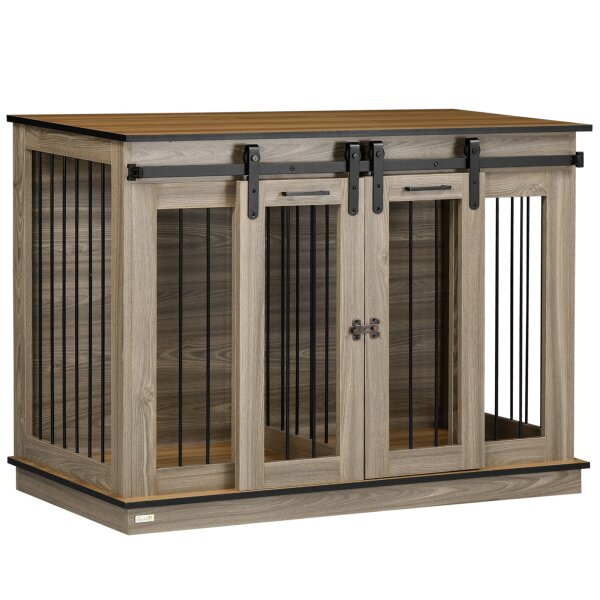 Hundekäfig mit 2 Türen, Hundebox, Transportbox für Hunde, rustikales Design, verriegelbar, Braun