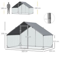Hühnerstall, Freilaufgehege, Geflügelstall mit Schattendach, Freigehege für 4-6 Hühner, Enten Kaninchen, 3 x 2 x 2 m