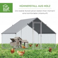 Hühnerstall, Freilaufgehege, Geflügelstall mit Schattendach, Freigehege für 4-6 Hühner, Enten Kaninchen, 3 x 2 x 2 m
