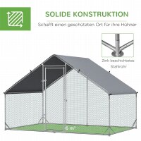 Hühnerstall, Freilaufgehege, Geflügelstall mit Schattendach, Freigehege für 4-6 Hühner, Enten Kaninchen, 3 x 2 x 2 m