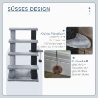Katzentreppe 4-stufige Haustiertreppe mit Kratzsäulen Ball Hundetreppe Tiertreppe für Katzen bis 5 kg Plüsch Jute Grau 60 x 40 x 64 cm