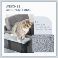 Katzentreppe 4-stufige Haustiertreppe mit Kratzsäulen Ball Hundetreppe Tiertreppe für Katzen bis 5 kg Plüsch Jute Grau 60 x 40 x 64 cm