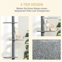 Kratzbaum deckenhoch Höhe 228-260 cm Katzenbaum mit Plattformen mehrstöckiger Katzenkratzbaum Kletterbaum für kleine & große Katzen, Grau