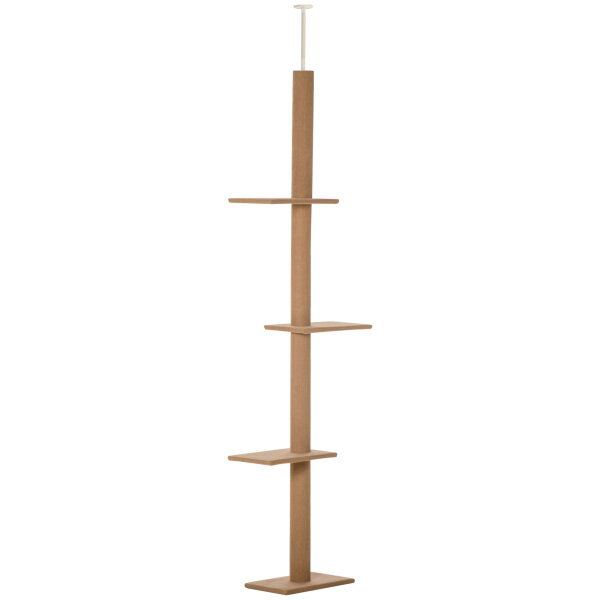 Kratzbaum Deckenhoch, 228-260 cm Höhenverstellbarer Katzenbaum Kletterbaum für Katzen mit 3 Ebenen, Katzenkratzbaum, Spielbaum vom Boden bis zur Decke Hellbraun