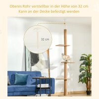 Kratzbaum Deckenhoch, 228-260 cm Höhenverstellbarer Katzenbaum Kletterbaum für Katzen mit 3 Ebenen, Katzenkratzbaum, Spielbaum vom Boden bis zur Decke Hellbraun