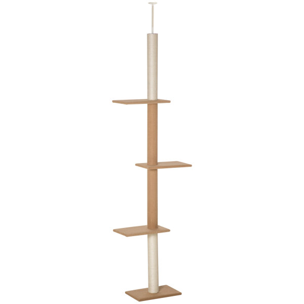 Kratzbaum Deckenhoch, 228-260 cm Höhenverstellbarer Katzenbaum Kletterbaum für Katzen mit 3 Ebenen, Katzenkratzbaum, Spielbaum vom Boden bis zur Decke Khaki
