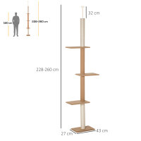 Kratzbaum Deckenhoch, 228-260 cm Höhenverstellbarer Katzenbaum Kletterbaum für Katzen mit 3 Ebenen, Katzenkratzbaum, Spielbaum vom Boden bis zur Decke Khaki