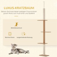 Kratzbaum Deckenhoch, 228-260 cm Höhenverstellbarer Katzenbaum Kletterbaum für Katzen mit 3 Ebenen, Katzenkratzbaum, Spielbaum vom Boden bis zur Decke Khaki
