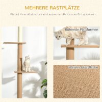 Kratzbaum Deckenhoch, 228-260 cm Höhenverstellbarer Katzenbaum Kletterbaum für Katzen mit 3 Ebenen, Katzenkratzbaum, Spielbaum vom Boden bis zur Decke Khaki