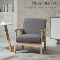 Sessel im Skandi-Design, Akzentsessel, Massivholz, Leinenoptik, 64 cm x 70 cm x 72 cm, Grau + Natur
