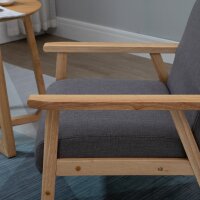 Sessel im Skandi-Design, Akzentsessel, Massivholz, Leinenoptik, 64 cm x 70 cm x 72 cm, Grau + Natur