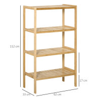 Standregal Bücherregal 4-stufiges Bambusregal Büroregal Lagerregal Aktenregal Küchenregal für Bad Küche Wohnzimmer Schlafzimmer Bambus Natur 62 x 33 x 112 cm