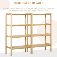 Standregal Bücherregal 4-stufiges Bambusregal Büroregal Lagerregal Aktenregal Küchenregal für Bad Küche Wohnzimmer Schlafzimmer Bambus Natur 62 x 33 x 112 cm