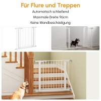 Türgitter, Montage ohne Bohren, verstellbare Breite 75-96 cm, einhändiges Öffnen, Metall, Weiß, Auto-Close Baby Schutzgitter