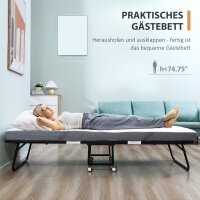 Klappbett 80x200 cm Erwachsene Gästebett Klappbar mit 10cm Dicker Schaumstoff Reisebett mit Stahlrahmen Feldbett mit Rollen bis 150 kg belastbar Einzelbett