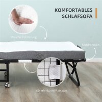 Klappbett 80x200 cm Erwachsene Gästebett Klappbar mit 10cm Dicker Schaumstoff Reisebett mit Stahlrahmen Feldbett mit Rollen bis 150 kg belastbar Einzelbett