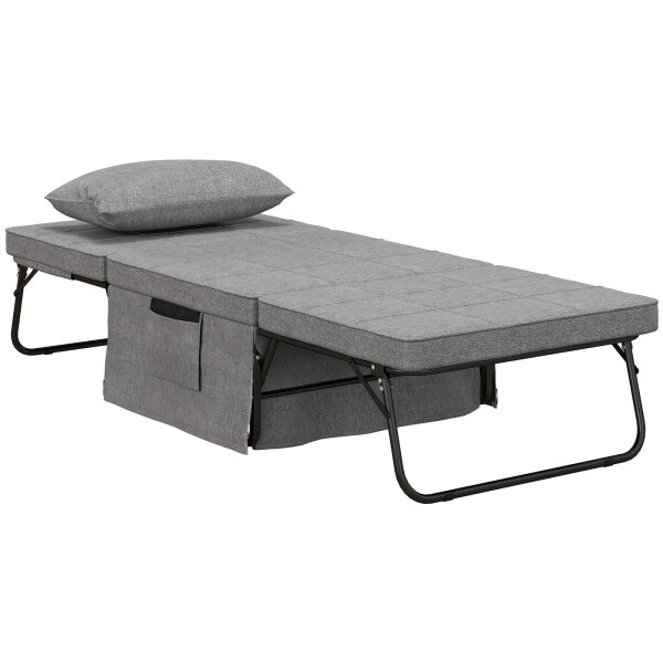 4-in-1 Klappbett, Gästebett, höhenverstellbar, Matratze, Seitentaschen, Metallrahmen, grau, 188 x 75 x 38 cm