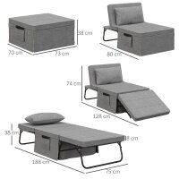 4-in-1 Klappbett, Gästebett, höhenverstellbar, Matratze, Seitentaschen, Metallrahmen, grau, 188 x 75 x 38 cm